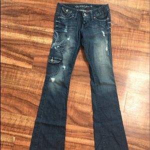 Distressed bootcut guess dragon jeans